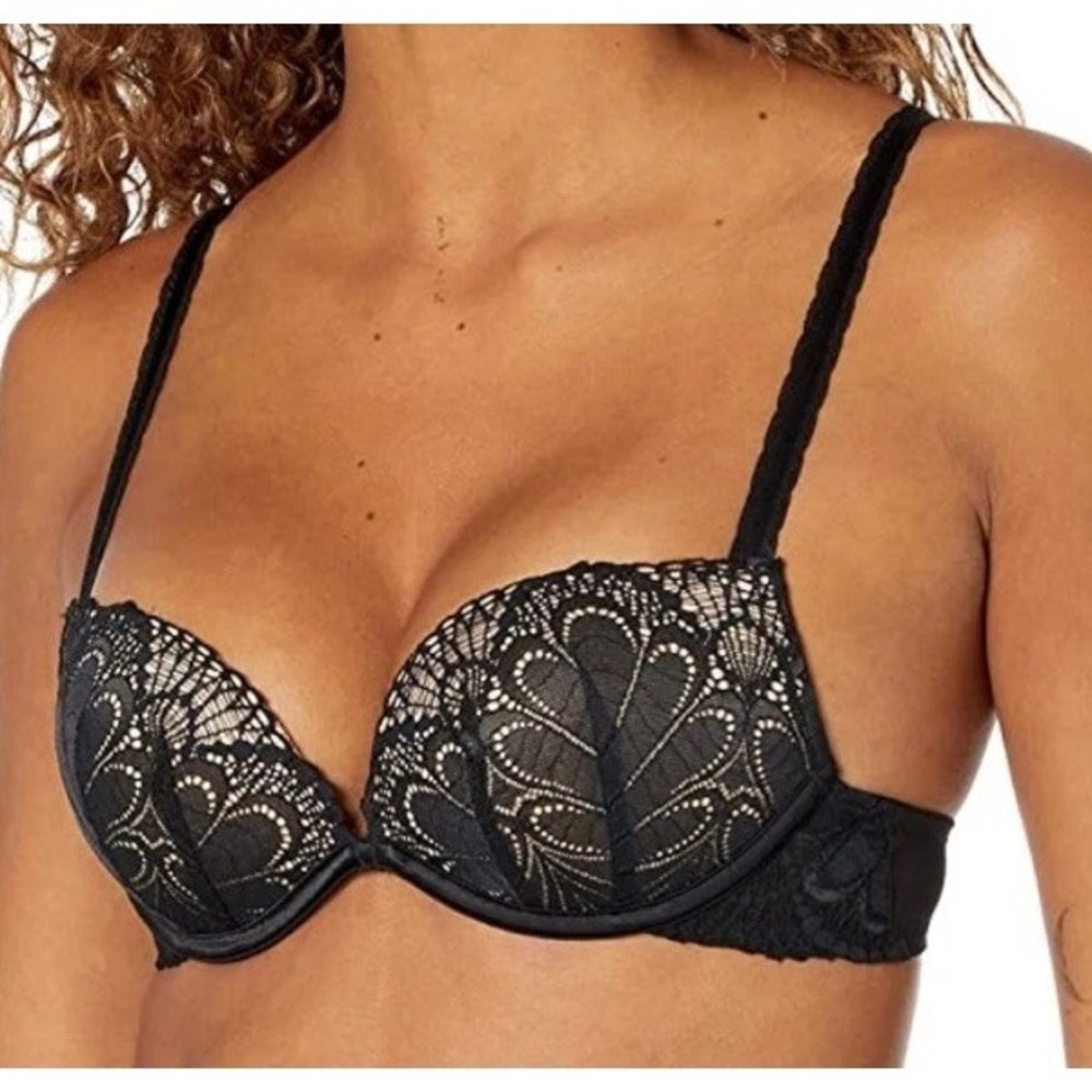 Wonderbra Refined Glamour Balconette Bra 36B Full Effect Push Up Black Lace